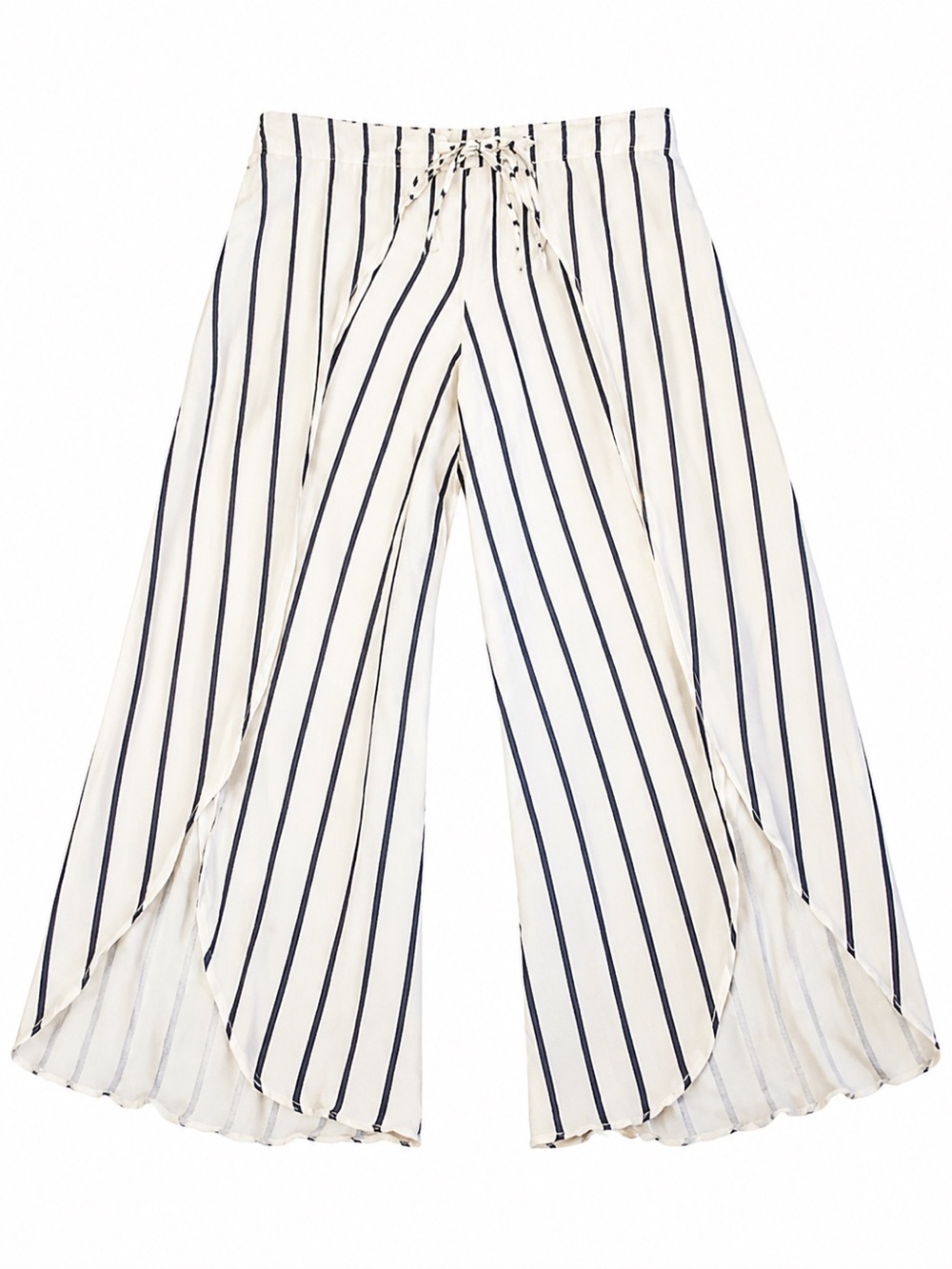 Malibu Sky White Navy Stripe Tie Waist Split Leg Wide Pants